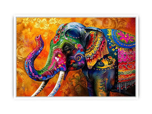 Colorful boho elephant painting with vibrant tribal patterns and luxury modern wall art design