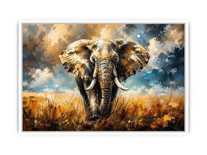 Modern abstract elephant wall art with bold textures and dramatic lighting, luxury wildlife canvas for living room and office decor