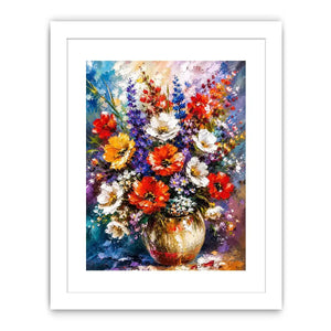 Modern vibrant floral vase wall art with bold textured flowers and rich colors, luxury abstract botanical canvas for living room decor