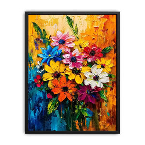 Colorful abstract floral bouquet luxury canvas wall art with vibrant textured flowers and modern gallery style