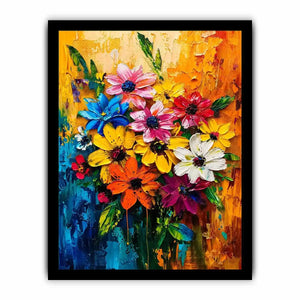 Colorful abstract floral bouquet luxury canvas wall art with vibrant textured flowers and modern gallery style