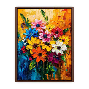 Colorful abstract floral bouquet luxury canvas wall art with vibrant textured flowers and modern gallery style