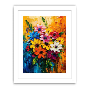 Colorful abstract floral bouquet luxury canvas wall art with vibrant textured flowers and modern gallery style