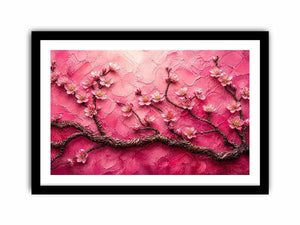 Pink cherry blossom painting with textured background and delicate floral branches
