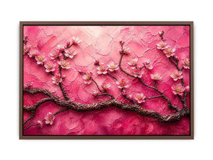 Pink cherry blossom painting with textured background and delicate floral branches