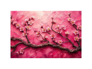 Pink cherry blossom painting with textured background and delicate floral branches