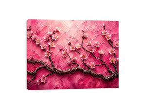 Pink cherry blossom painting with textured background and delicate floral branches
