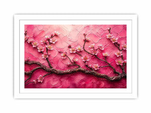 Pink cherry blossom painting with textured background and delicate floral branches
