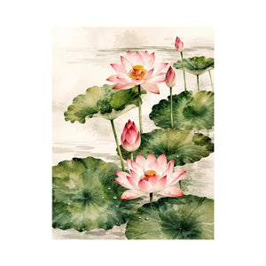 Minimal lotus flower wall art with soft watercolor petals and elegant zen botanical composition