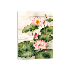 Minimal lotus flower wall art with soft watercolor petals and elegant zen botanical composition