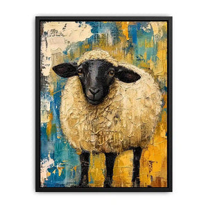 Abstract sheep wall art with textured farmhouse style and neutral rustic color palette