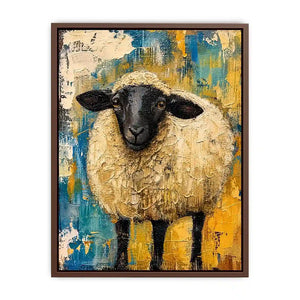 Abstract sheep wall art with textured farmhouse style and neutral rustic color palette