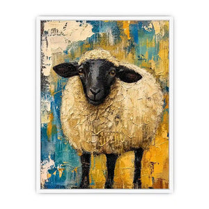 Abstract sheep wall art with textured farmhouse style and neutral rustic color palette