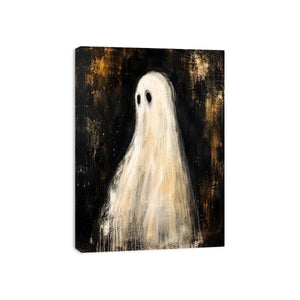 Minimal ghost wall art featuring a haunting white phantom figure on dark textured background in modern gothic painting style
