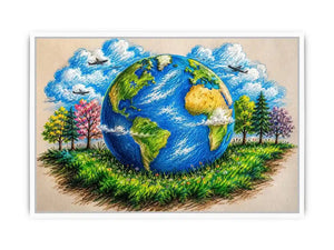 Colorful Earth Day wall art featuring illustrated globe nature trees and eco friendly environmental design in artistic sketch style