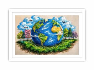 Colorful Earth Day wall art featuring illustrated globe nature trees and eco friendly environmental design in artistic sketch style