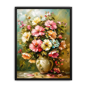 Elegant floral bouquet wall art featuring soft pink cream and pastel flowers in luxury impressionist painting style