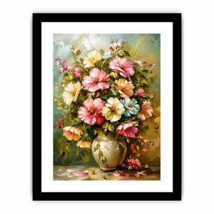 Elegant floral bouquet wall art featuring soft pink cream and pastel flowers in luxury impressionist painting style