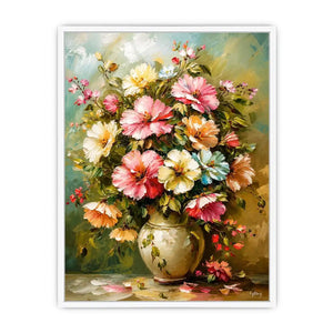 Elegant floral bouquet wall art featuring soft pink cream and pastel flowers in luxury impressionist painting style
