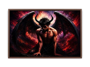 Dark fantasy fallen angel painting with black wings crimson abstract textures and gothic wall art canvas