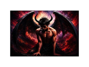 Dark fantasy fallen angel painting with black wings crimson abstract textures and gothic wall art canvas