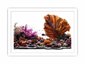 Colorful coral reef wall art with tropical fish, oversized sea fan coral and vibrant underwater ocean scenery.