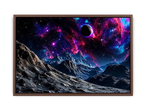 Cosmic galaxy landscape wall art with glowing nebula, planet and futuristic space terrain.
