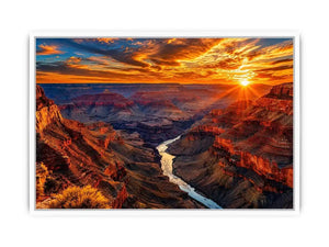 Grand canyon sunset wall art with glowing cliffs and winding river landscape.