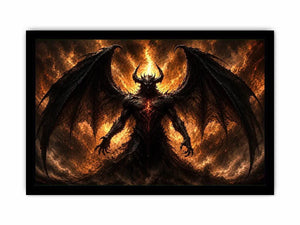 Dark abstract demon wall art with shadowy wings and glowing red gothic textures.