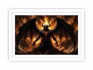 Dark abstract demon wall art with shadowy wings and glowing red gothic textures.