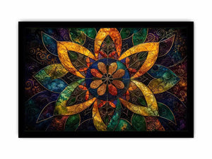Colorful mandala wall art with geometric floral patterns and vibrant sacred symmetry.
