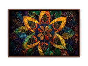 Colorful mandala wall art with geometric floral patterns and vibrant sacred symmetry.