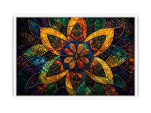 Colorful mandala wall art with geometric floral patterns and vibrant sacred symmetry.