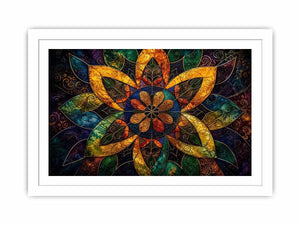 Colorful mandala wall art with geometric floral patterns and vibrant sacred symmetry.