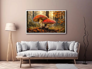 Luxury autumn mushroom forest canvas art for modern living room decor.