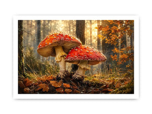 Luxury autumn mushroom forest canvas art for modern living room decor.