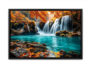 Luxury turquoise waterfall canvas art for modern living room decor.