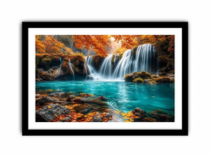 Luxury turquoise waterfall canvas art for modern living room decor.
