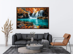 Luxury turquoise waterfall canvas art for modern living room decor.