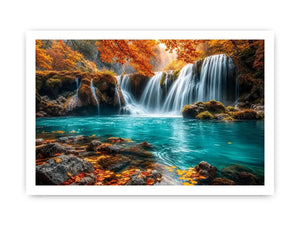 Luxury turquoise waterfall canvas art for modern living room decor.