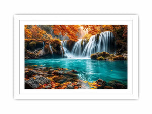 Luxury turquoise waterfall canvas art for modern living room decor.