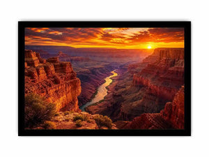 Grand canyon sunset wall art with glowing river landscape for warm modern living room decor.