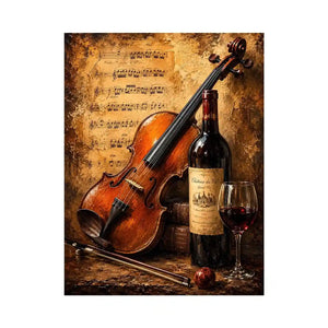 Vintage violin and wine wall art