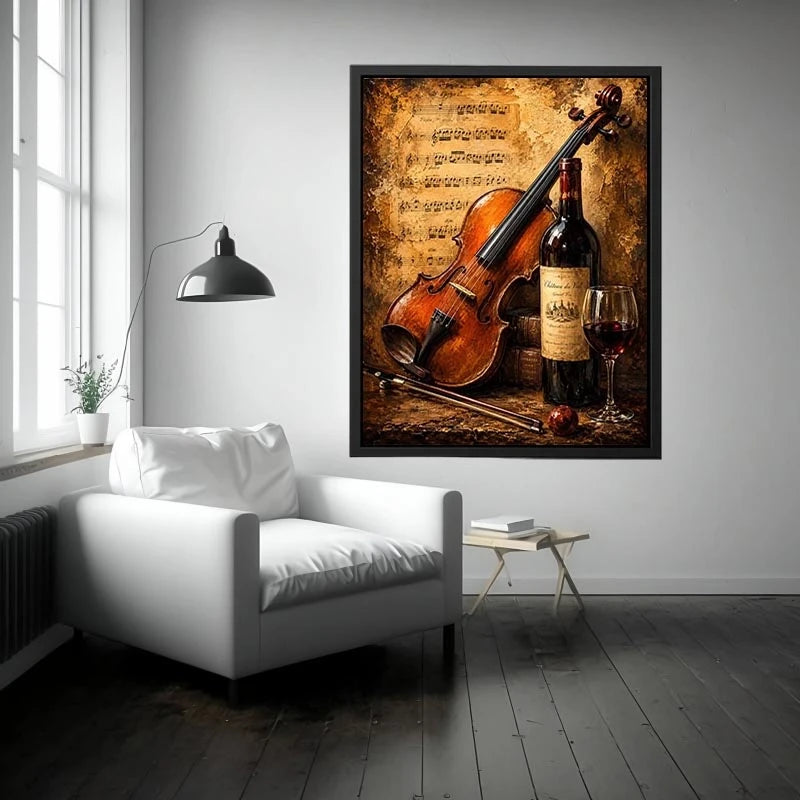 Vintage violin and wine wall art