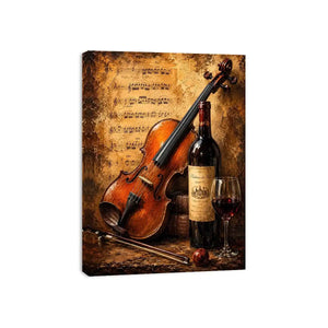 Vintage violin and wine wall art