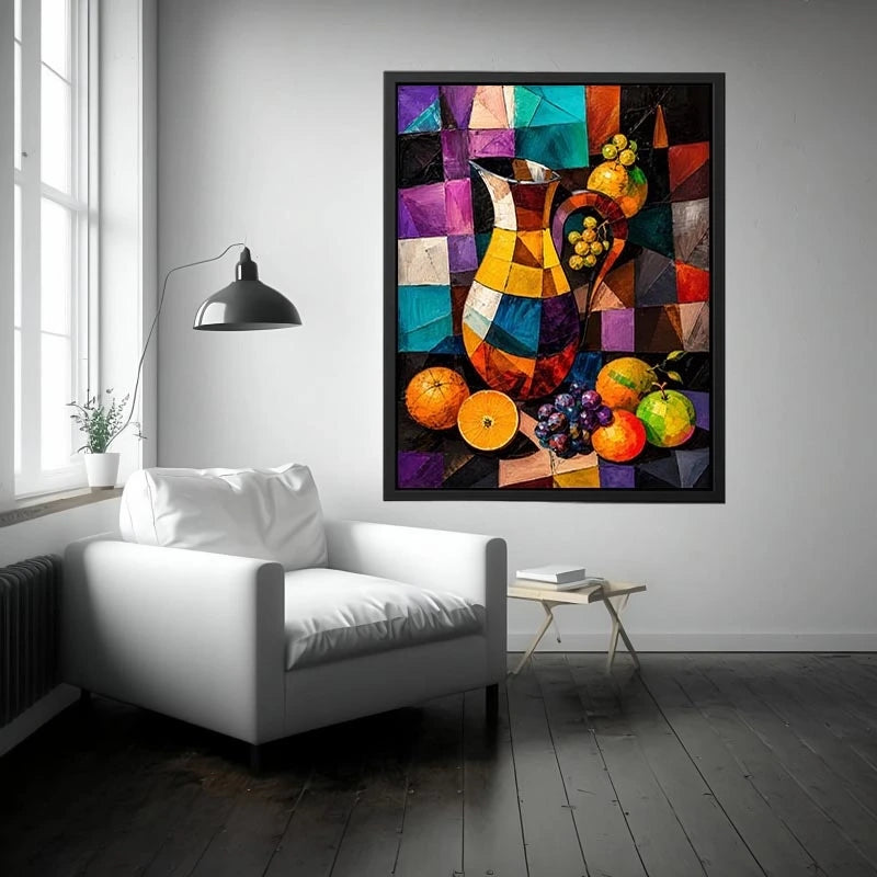 Colorful cubist still life wall art
