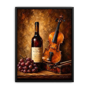 Elegant violin and wine still life wall art