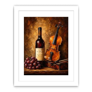 Elegant violin and wine still life wall art