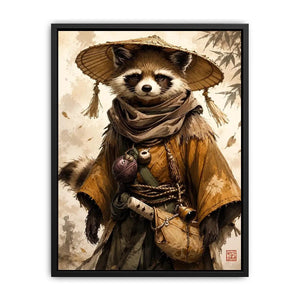 Fantasy raccoon wanderer canvas art for modern office, gaming room, and contemporary living room decor.