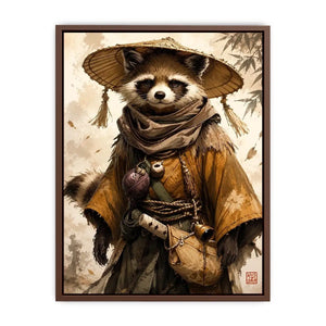 Fantasy raccoon wanderer canvas art for modern office, gaming room, and contemporary living room decor.